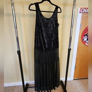 Holiday vibe-Crushed velvet dress with sheer 2 tier skirt attached.